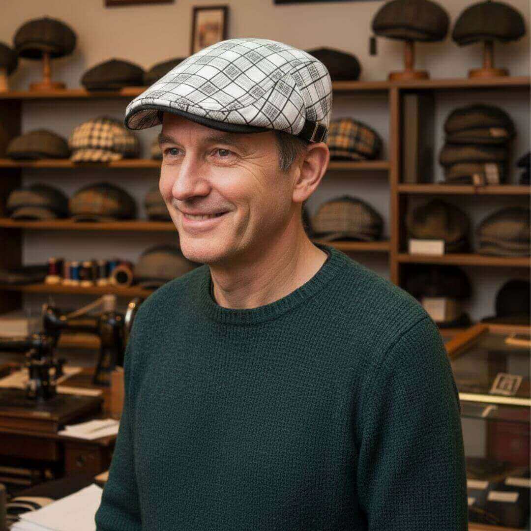 Linen-Cotton Plaid Flat Cap | WELLINGTON
